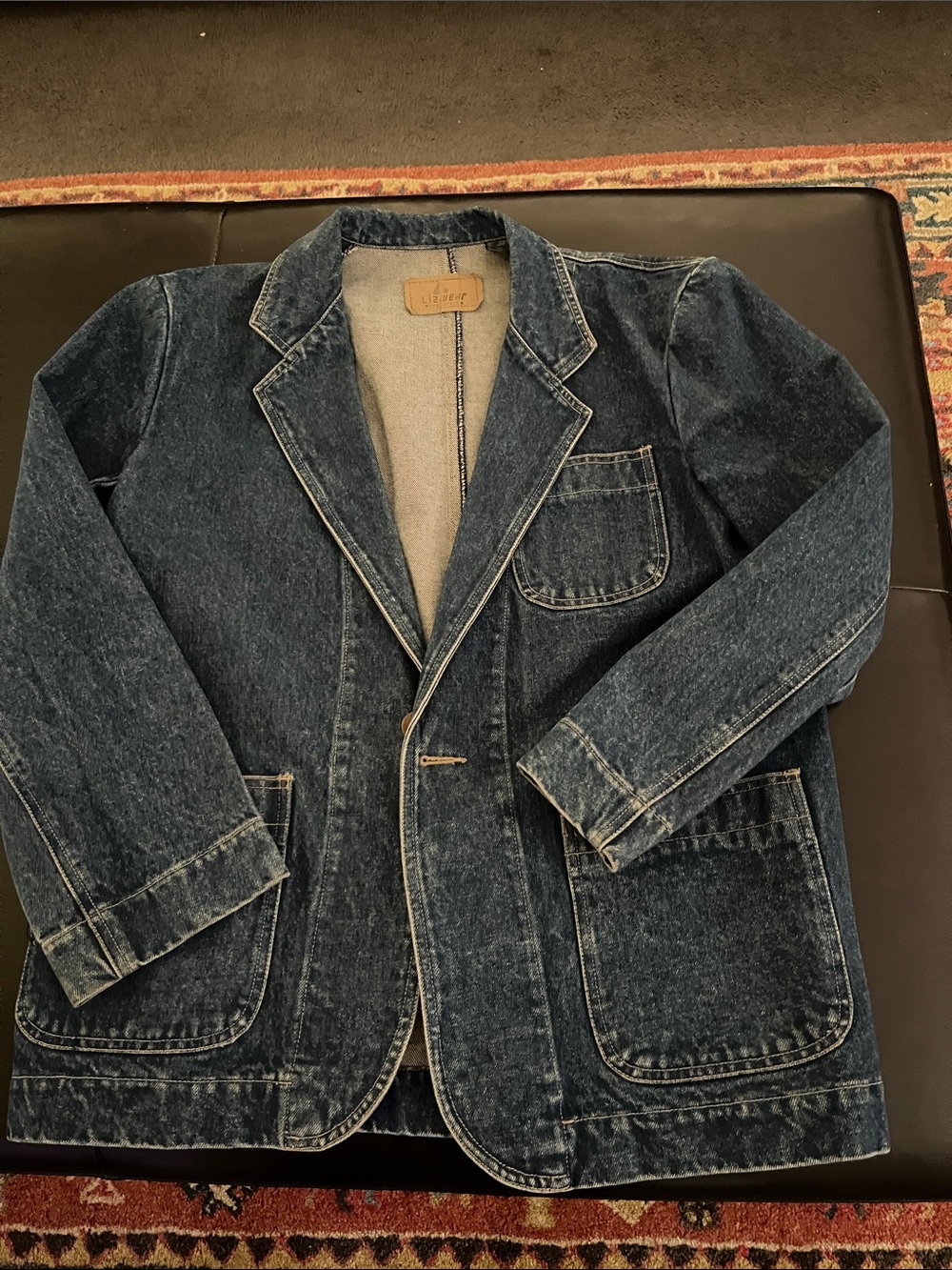 Vintage-Inspired Denim Blazer - Dark Blue